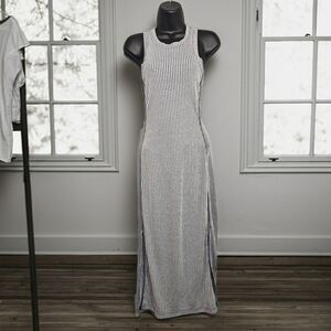 Anthro Ribbed Tank Dress Size Small By Daily Practice Body Con Jersey Grey Blue